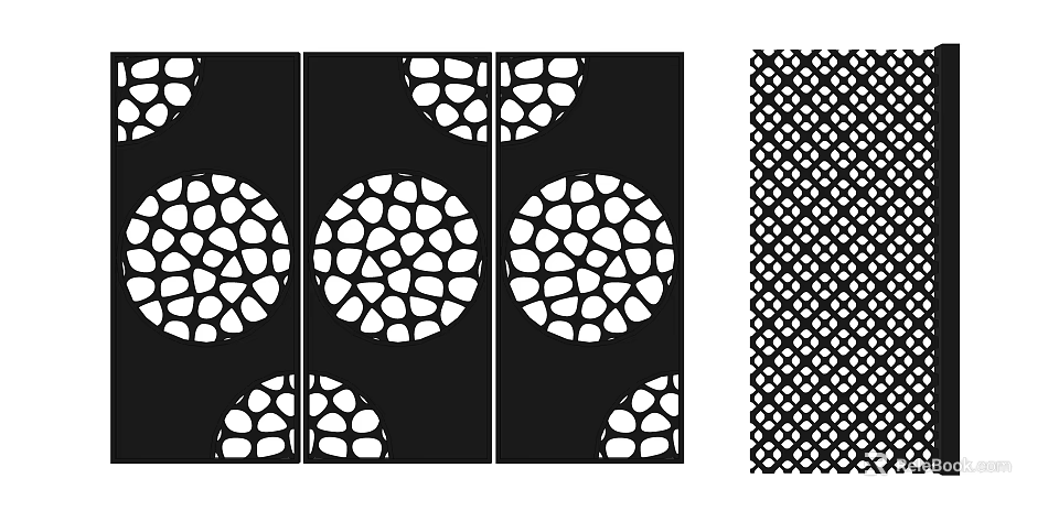 Black And White Room Divider With Circular Hollow Out Patterns And Dot Design 3d model 
