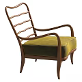 Upholstered Leisure Chair With Wooden Frame Curved Armrests And Yellow Cushion