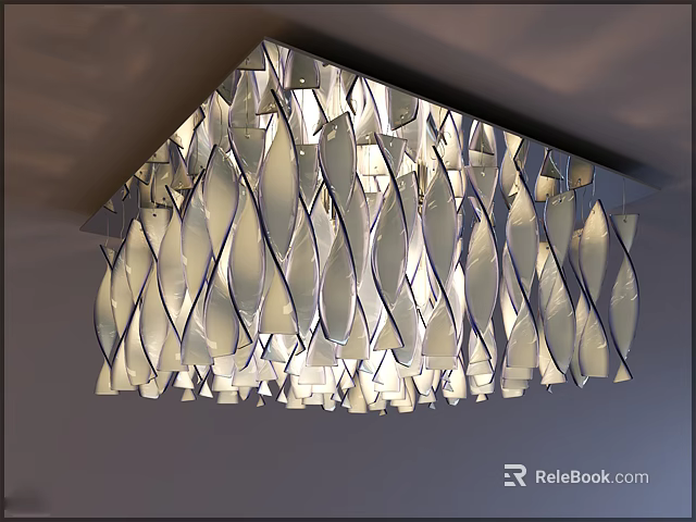 Stylish Modern Chandelier With Wavy Transparent Elements For Interior Lighting 3d model 