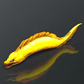 Yellow Fish With Orange Fins Open Mouth Sharp Teeth On Dark Background With Reflection
