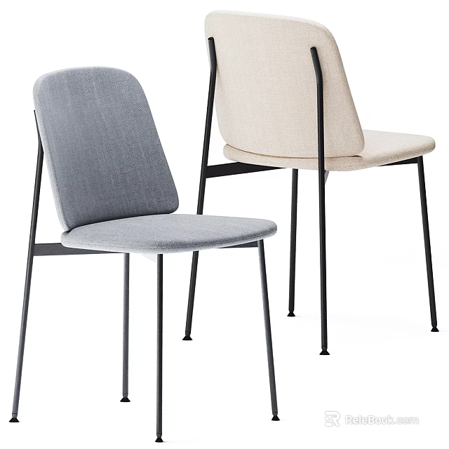 Modern Style Gray And Beige Chairs With Black Metal Legs Design 3d model 