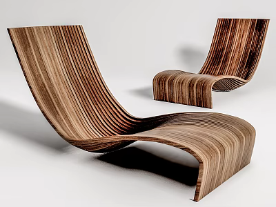 Modern Wooden Lounge Chair With Curved Structure And Natural Wood Grain 3d model
