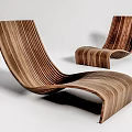 Modern Wooden Lounge Chair With Curved Structure And Natural Wood Grain