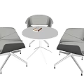 Modern Round White Table with Three Gray Chairs Metal Legs and Notebook 3d model