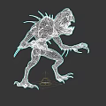 Dark Skin Monster With Sharp Teeth Red Spines And Claws In Aggressive Stance