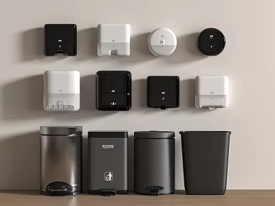 Bathroom Hygiene Products Including Soap Dispensers Paper Towel Holders And Trash Bins 3d model