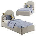 Upholstered Kids Bed With Curved Headboard Blue Bedding Moon Star Crown Decor