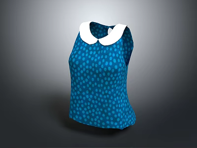 Fashionable Blue Polka Dot Sleeveless Top with White Collar for Women 3d model
