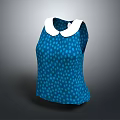 Fashionable Blue Polka Dot Sleeveless Top with White Collar for Women