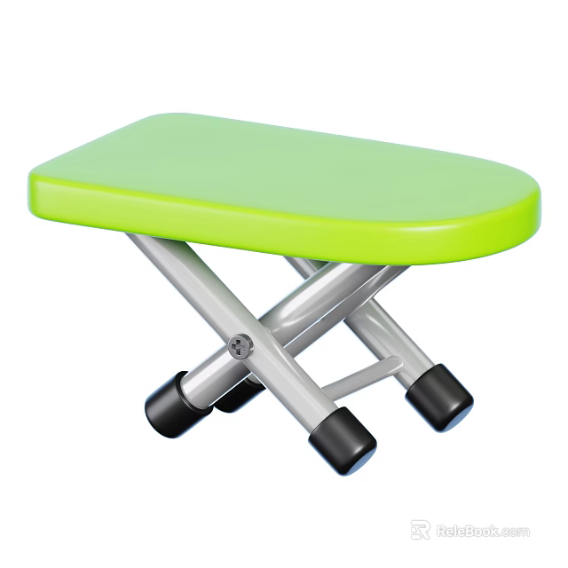 Green Foldable Stool with Metal Frame and Non Slip Feet for Home Use 3d model