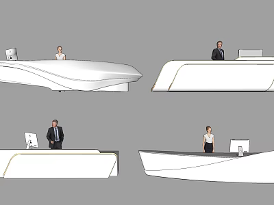 Modern White Reception Desk With Sleek Lines And Computer Monitor For Office 3d model