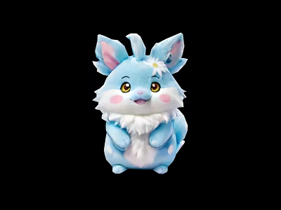 Cute Blue Plush Toy with Big Yellow Eyes Pink Cheeks and Daisy on Head 3d model
