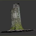 Natural Wood and Stone Tree Stump with Bark Texture and Green Moss on Base 3d model