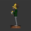 Game Movie Character Wearing Green Shirt And Gray Pants On Orange Base Holding Red Object