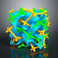 3D Geometric Cube Structure With Blue Green Yellow Interconnected Molecular Strands