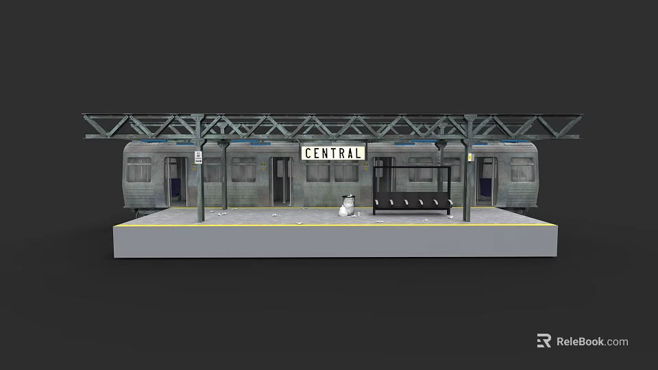 Modern Subway Platform At Central Station With Train Canopy And Bench 3d model