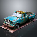 Old Blue Rusty Vintage Truck With Weathered Exterior On Dirt Ground