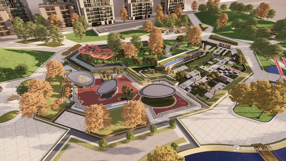 Scenic Park Landscape Featuring Lush Green Spaces Walking Paths And Colorful Trees 3d model 