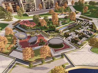 Scenic Park Landscape Featuring Lush Green Spaces Walking Paths And Colorful Trees 3d model
