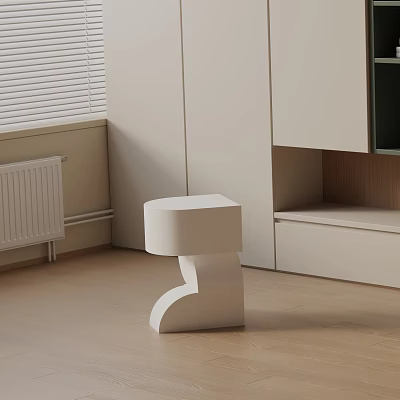 Modern Minimalist White Side Table With Curved Base In Interior Corner Space 3d model
