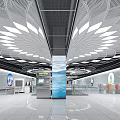 Modern Subway Station Interior Open Space With White Blue Pillar Lighting Ticket Machines And Seats