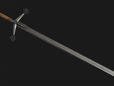 Medieval Sword With Wooden Handle Metal Blade And Decorative Cross Guard 3d model