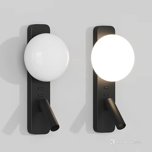 Modern Wall Lamps With Black Base And White Spherical Shade For Interior Decor 3d model 