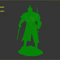 Elaborate Armored Warrior Character Standing With Dual Swords On Decorative Base