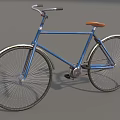 Vintage Blue Bicycle with Brown Seat and Silver Spoked Wheels on Gray Background