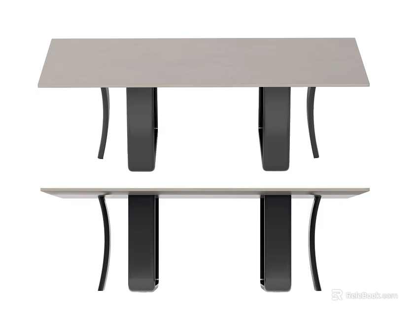 Sleek Modern Dining Table With Light Gray Surface And Black Curved Metal Legs Design 3d model 