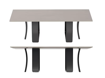 Sleek Modern Dining Table With Light Gray Surface And Black Curved Metal Legs Design 3d model