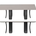 Sleek Modern Dining Table With Light Gray Surface And Black Curved Metal Legs Design