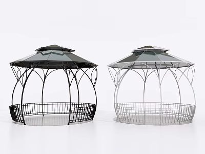 Stylish Metal Gazebos With Dome Tops And Base Railings In Black And Silver 3d model