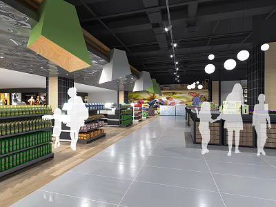 Modern Supermarket Department Store Interior With Spacious Shelves And Various Products 3d model