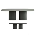 Modern Oval Gray Dining Table With Woven Double Pedestal Base Design 3d model