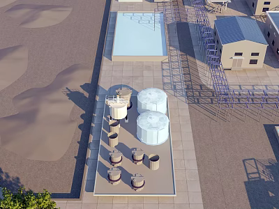 Aerial View Of Industrial Plant With Large White Tanks Cooling Towers And Metal Structures 3d model