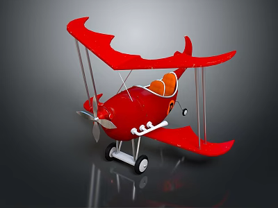 Red Biplane Passenger Aircraft With Orange Seats Silver Propeller And Landing Gear 3d model