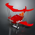 Red Biplane Passenger Aircraft With Orange Seats Silver Propeller And Landing Gear