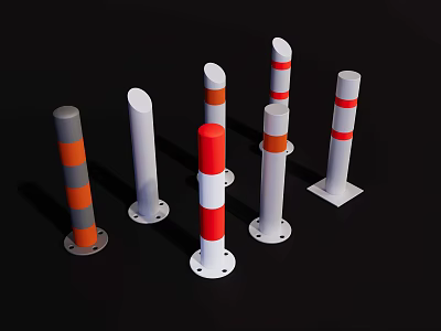 Public Facility Safety Bollards In Different Colors With Red White Orange Reflective Strips 3d model