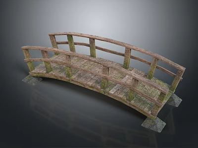 Wooden Arched Bridge With Rustic Railings Natural Wood Texture And Sturdy Base 3d model