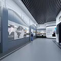Planning Exhibition Hall Interior With Decorative Wall And Visitors Exploring Inside 3d model