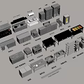 Collection of Various Kitchen Equipment Featuring Refrigerators Ovens Sinks And Cabinets