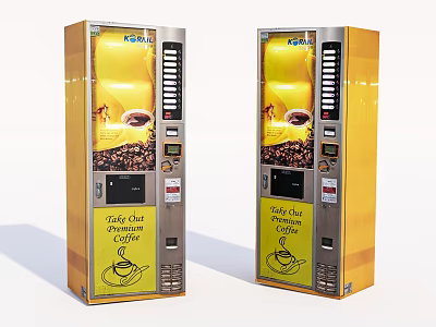 Two Coffee Vending Machines As Public Facility With Yellow Silver Design And Automatic Coffee Service 3d model