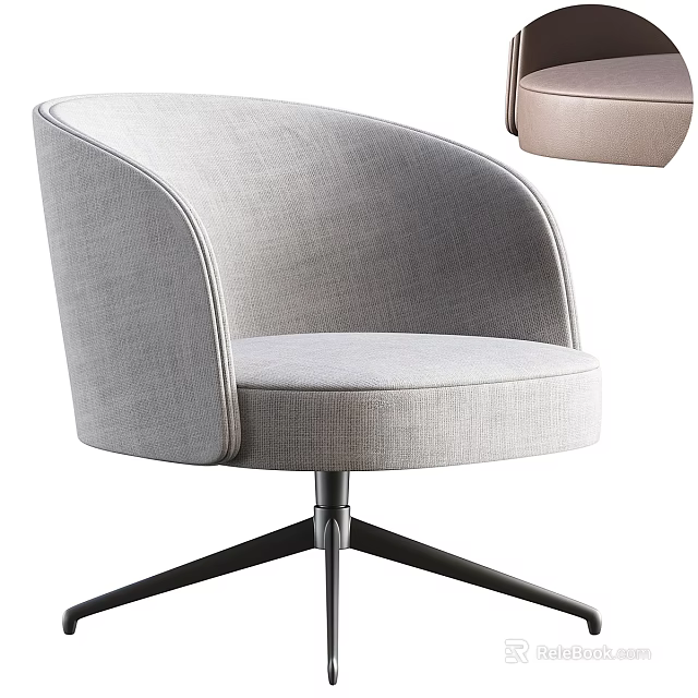Light Gray Fabric Office Chair With Curved Backrest And Black Metal Swivel Base 3d model 