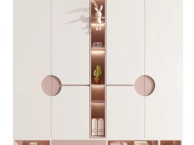 Modern Stylish Wardrobe With Round Handles Built-in Shelves LED Lighting And Storage Drawers 3d model