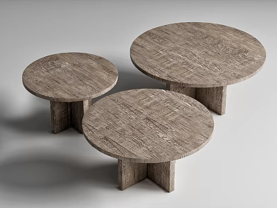 Modern Round Wooden Dining Tables With Three Different Sizes And Textured Surface 3d model