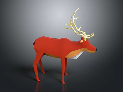 Low Poly Red Deer Character with Golden Antlers in Modern Minimal 3D Design 3d model