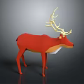 Low Poly Red Deer Character with Golden Antlers in Modern Minimal 3D Design