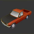 Orange Pickup Truck With Black Hood And Single Cab In Cartoon Style With Reflection