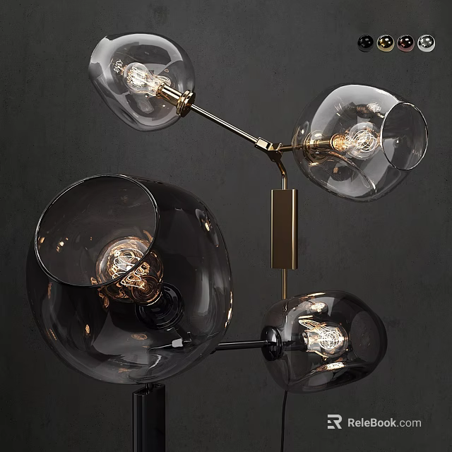 Modern Wall Lamp With Smoke Glass Shades And Brass Metal Bracket Design 3d model 